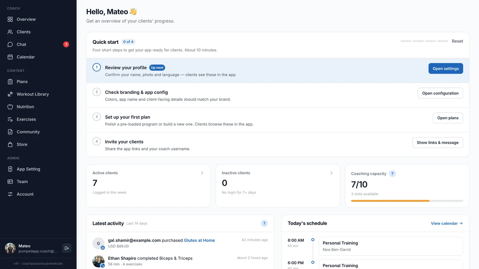 Coach+ features for personal trainers and online coaches